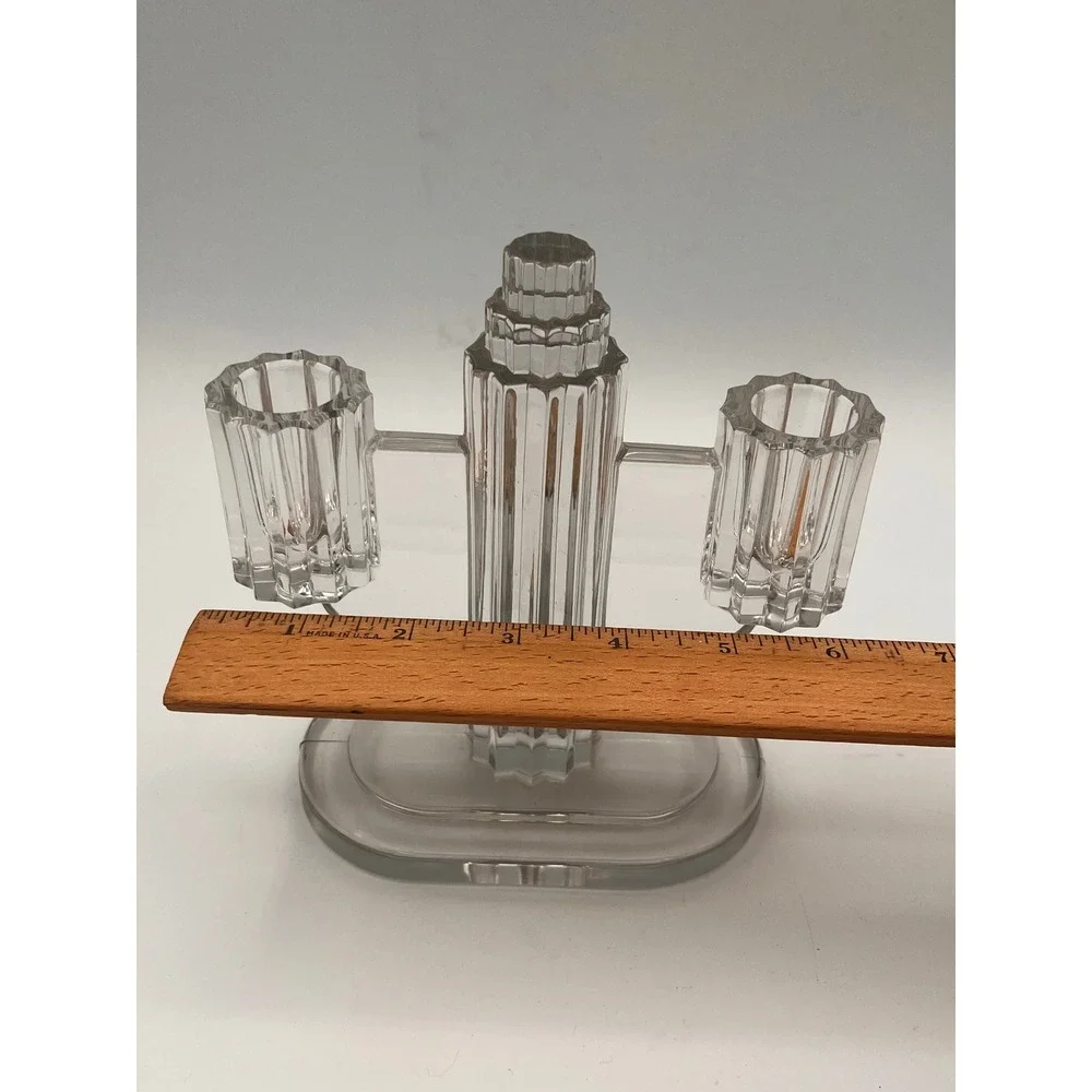 Vintage Heisey Ridgeleigh Art Deco 1930's Pressed Glass Dual Candle Stick Holder